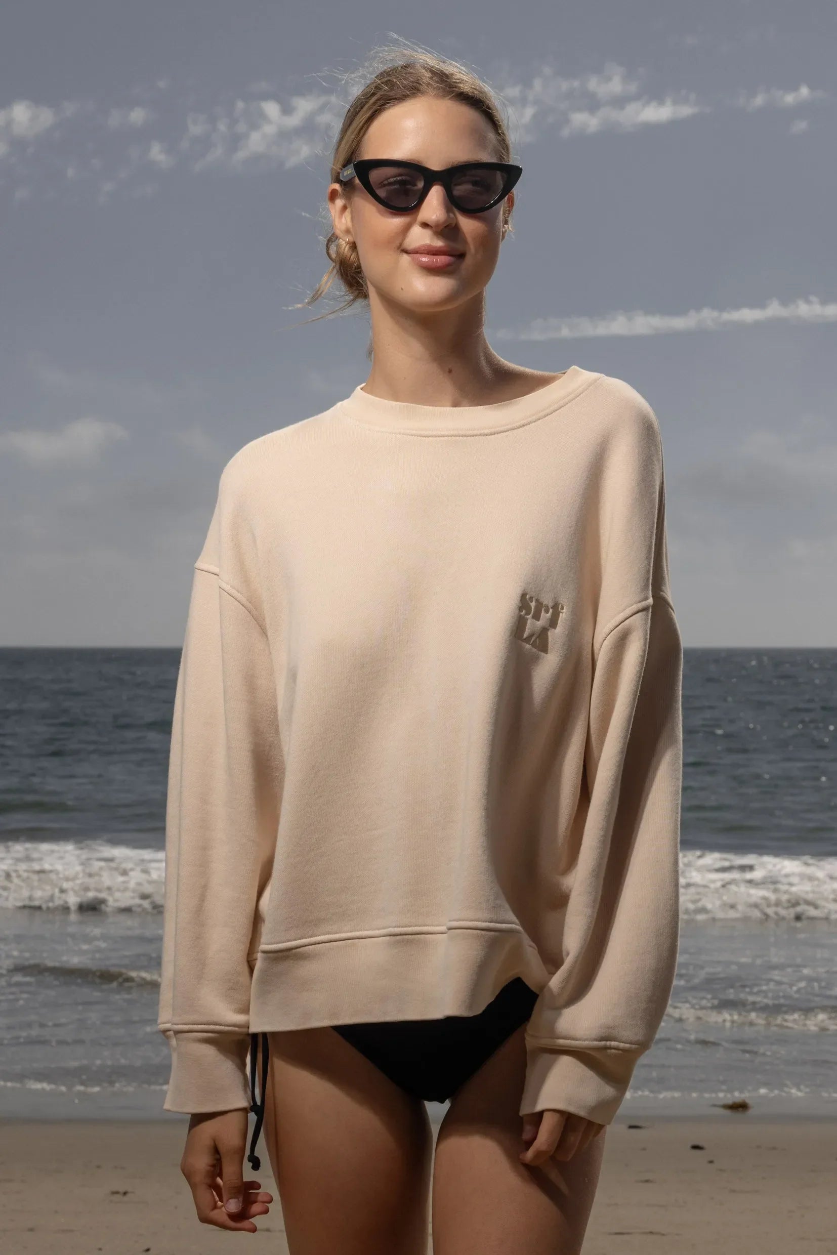 Barrel Sleeve 70's SRF LA Crewneck - Antique Cream Embroidered - Heidi Merrick