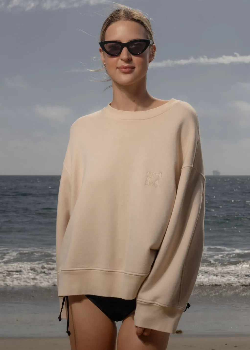 Barrel Sleeve 70's SRF LA Crewneck - Antique Cream Embroidered - Heidi Merrick