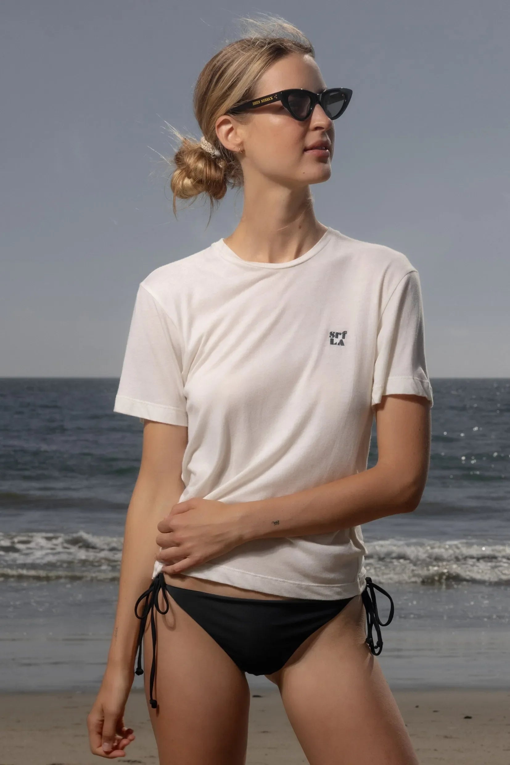 70's SRF LA Slim Tee - Navy Embroidered - Heidi Merrick