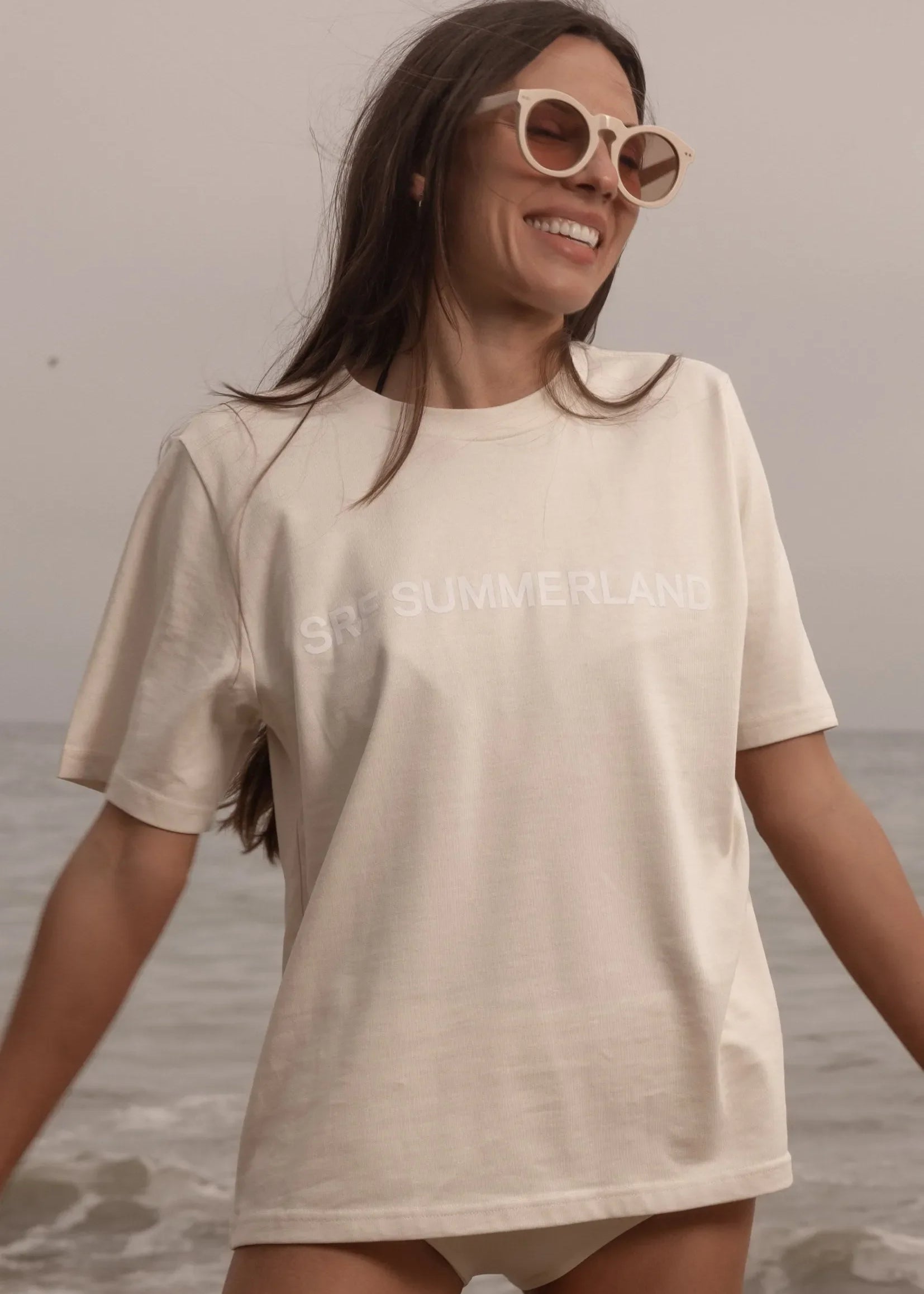 SRF SUMMERLAND Tee - White on Ivory - Heidi Merrick