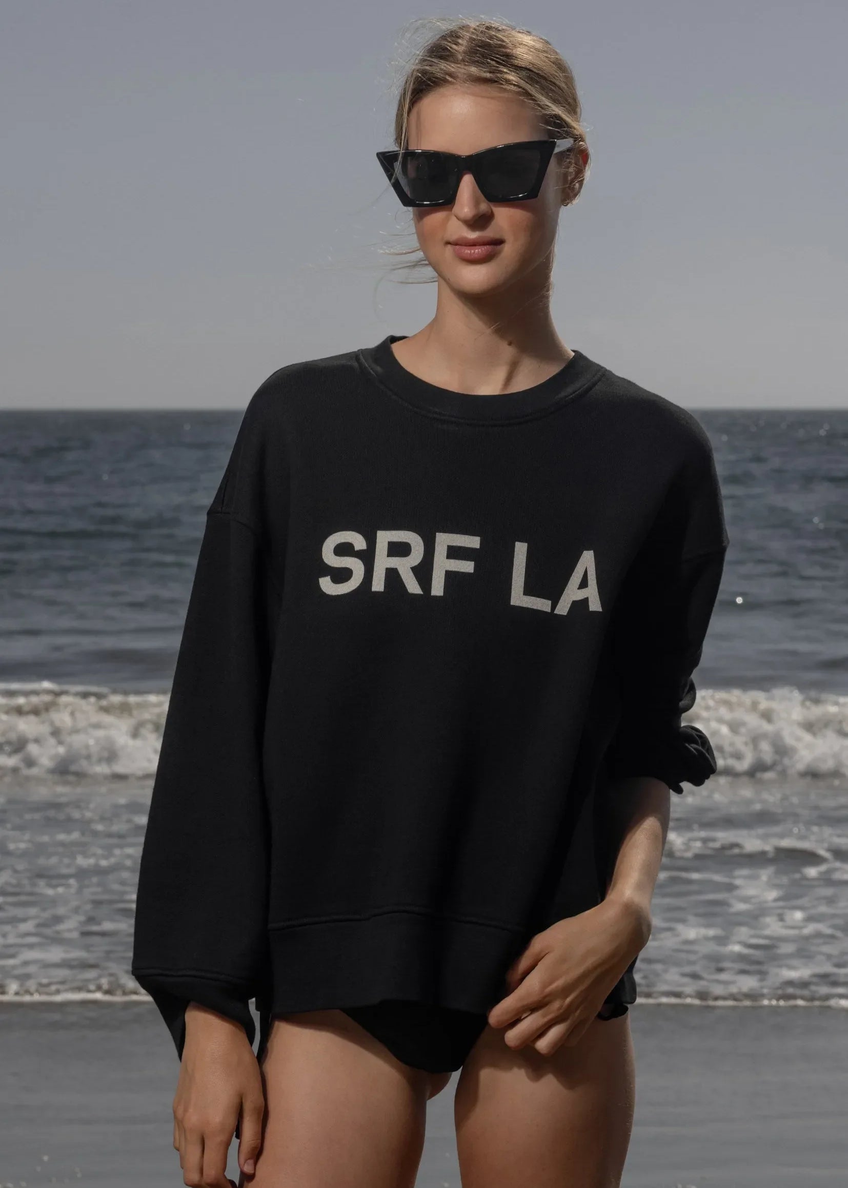 Barrel Sleeve SRF LA Crewneck - Antique Cream on Black - Heidi Merrick
