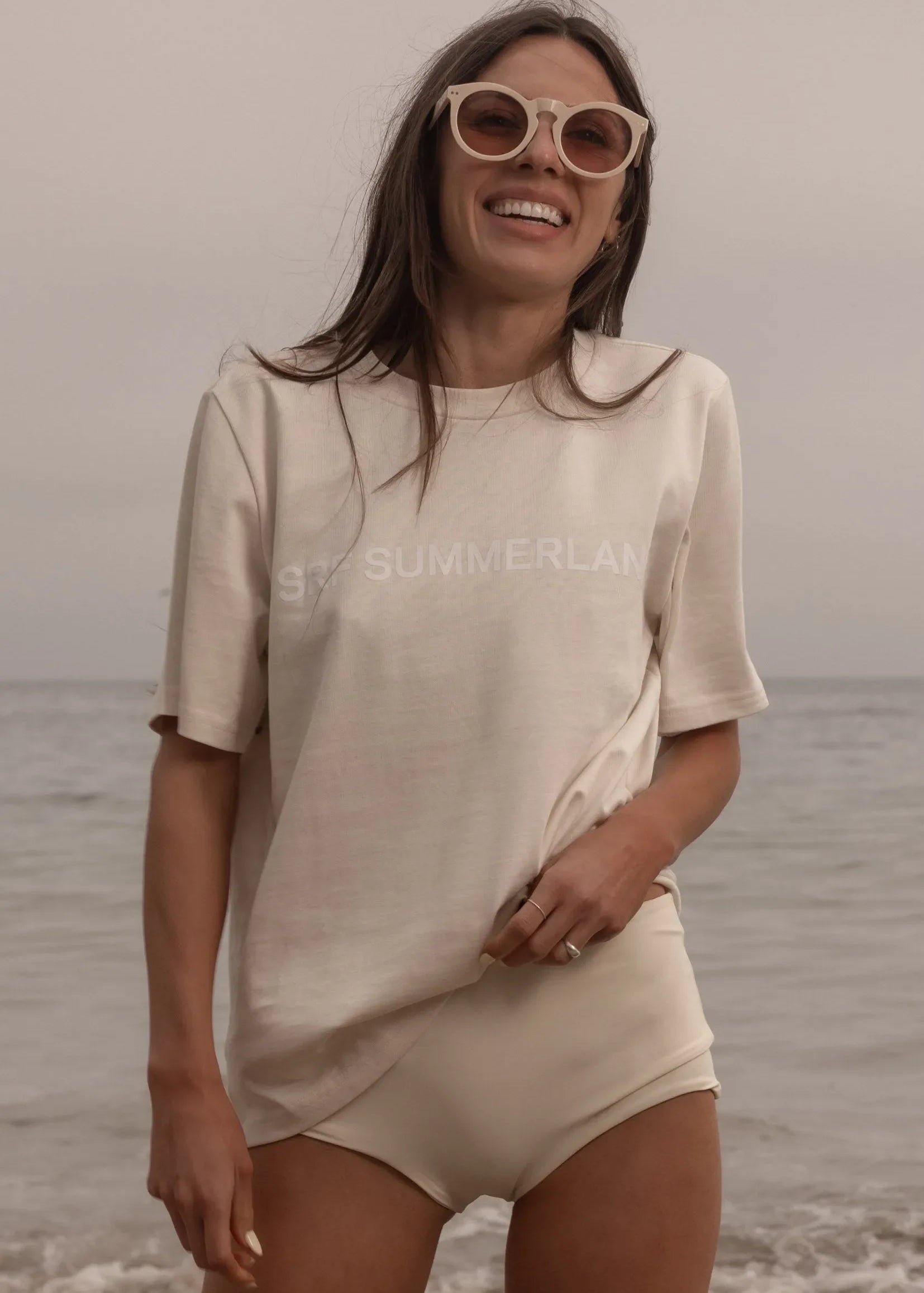 SRF SUMMERLAND Tee - White on Ivory - Heidi Merrick