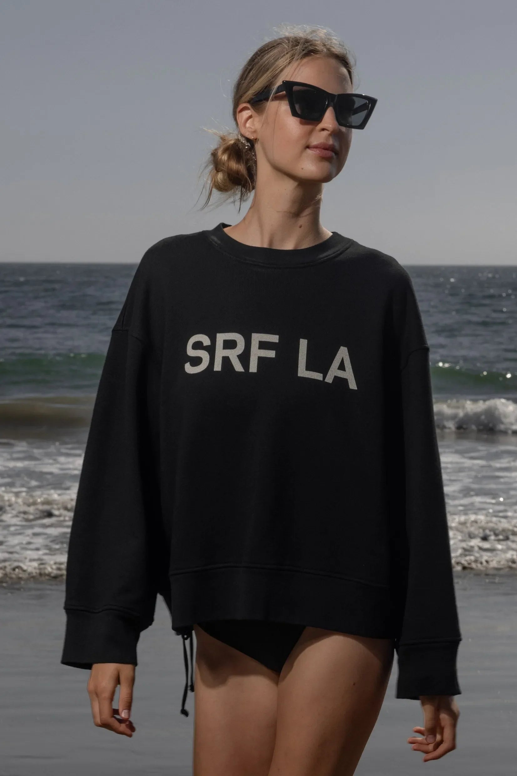 Barrel Sleeve SRF LA Crewneck - Antique Cream on Black - Heidi Merrick