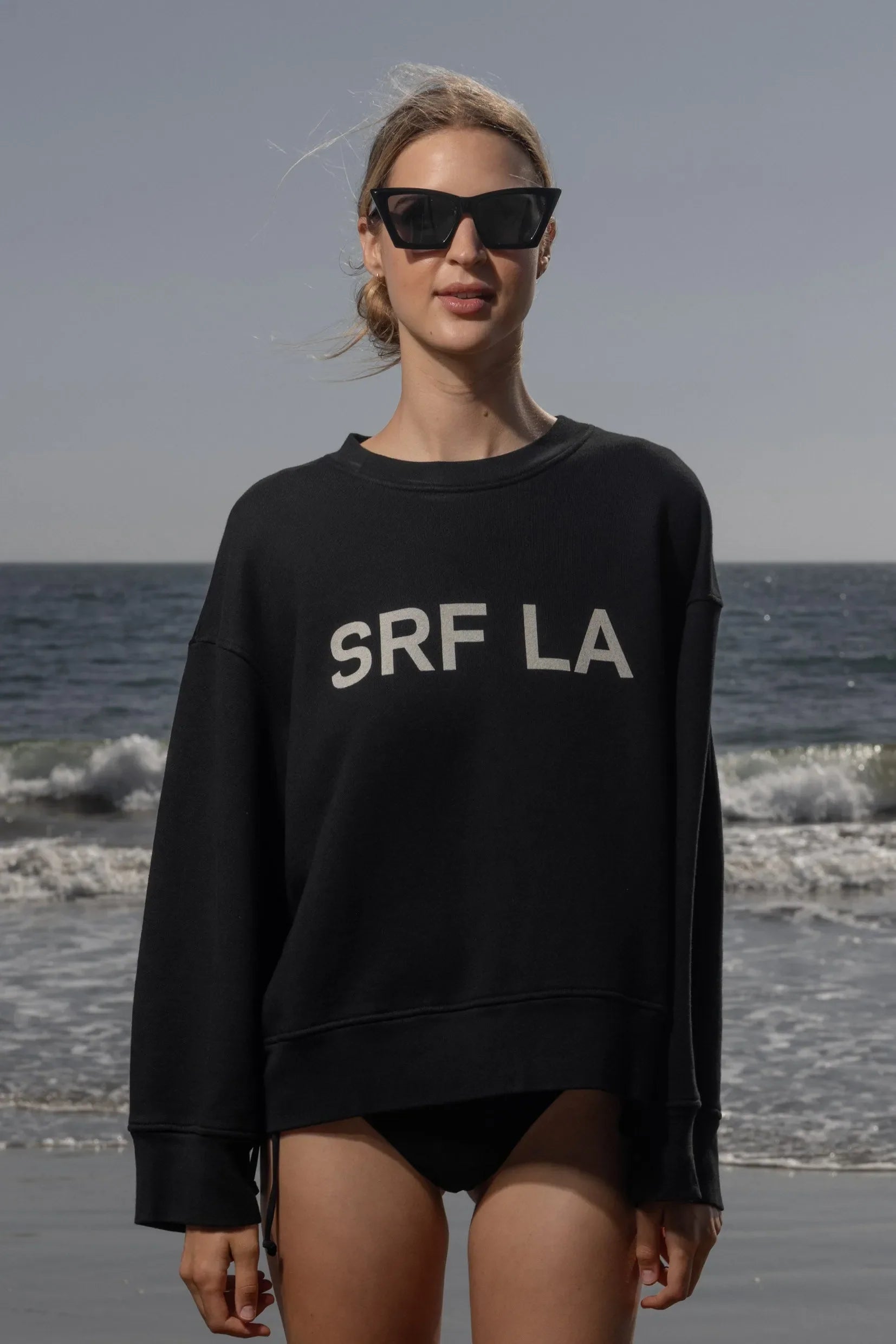 Barrel Sleeve SRF LA Crewneck - Antique Cream on Black - Heidi Merrick