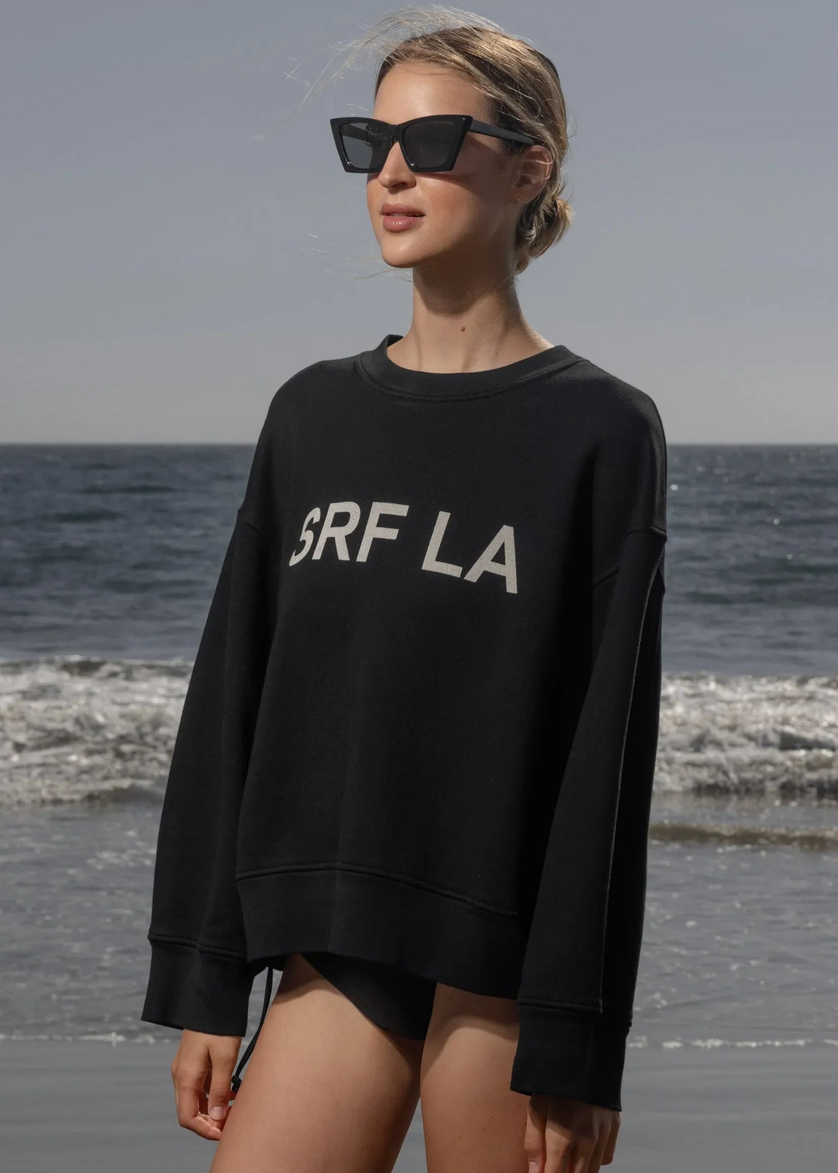 Barrel Sleeve SRF LA Crewneck - Antique Cream on Black - Heidi Merrick