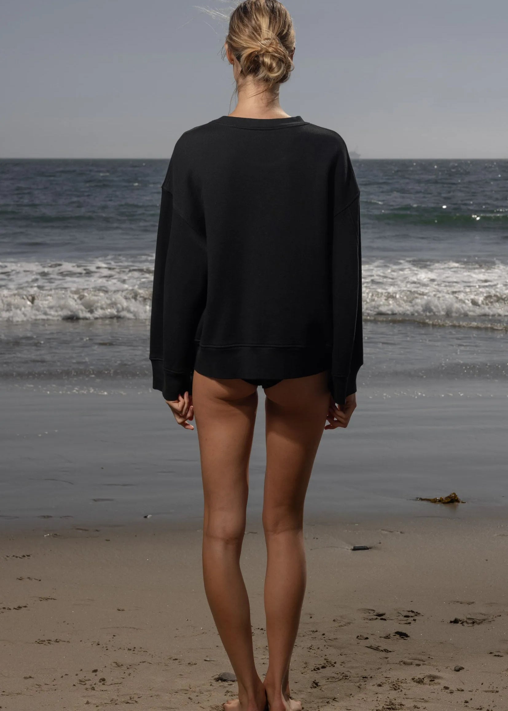 Barrel Sleeve SRF LA Crewneck - Antique Cream on Black - Heidi Merrick