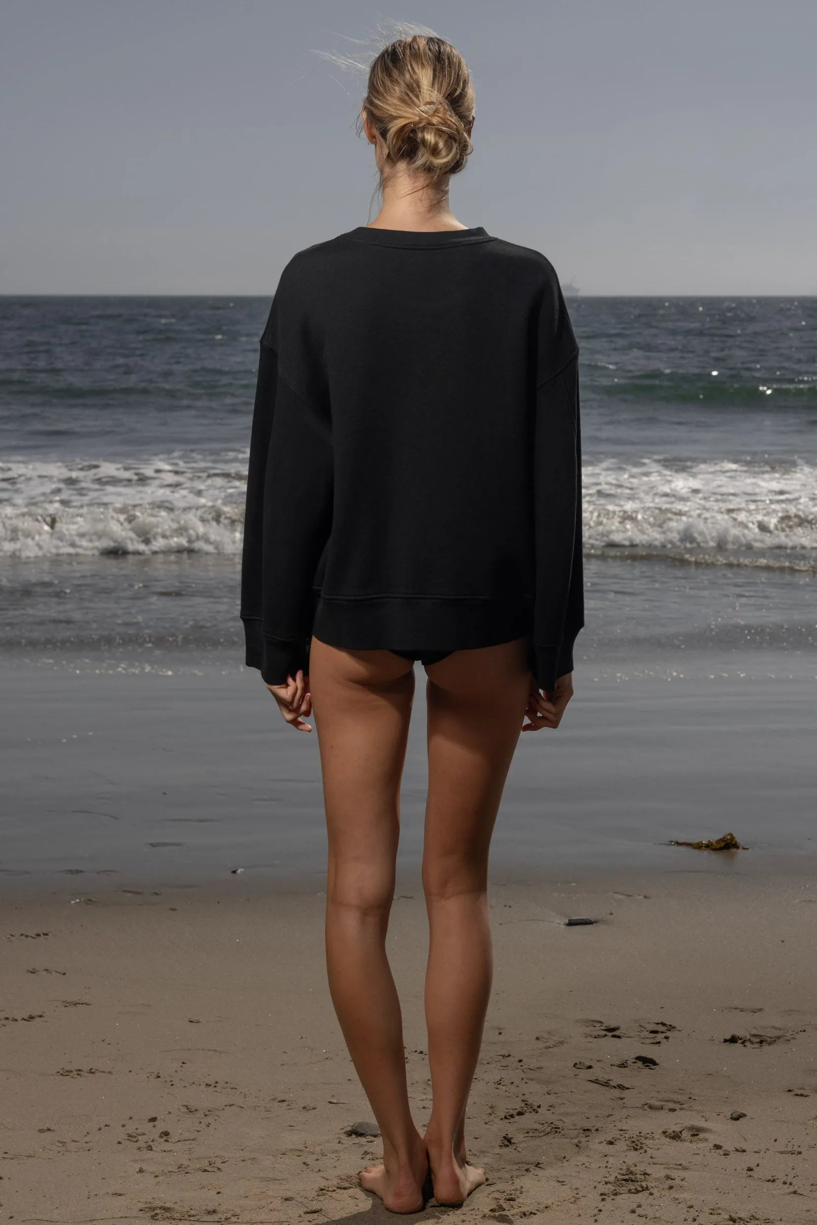 Barrel Sleeve SRF LA Crewneck - Antique Cream on Black - Heidi Merrick