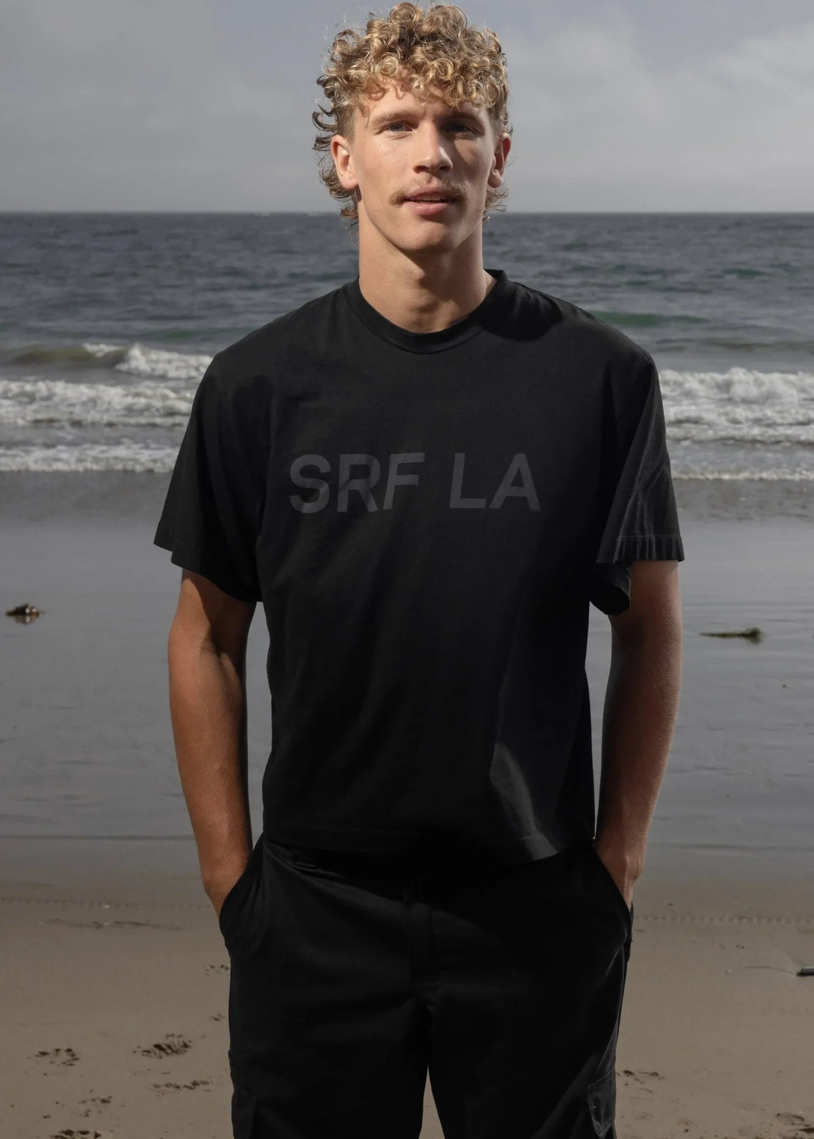 SRF LA Mustache Tee - Black on Black - Heidi Merrick