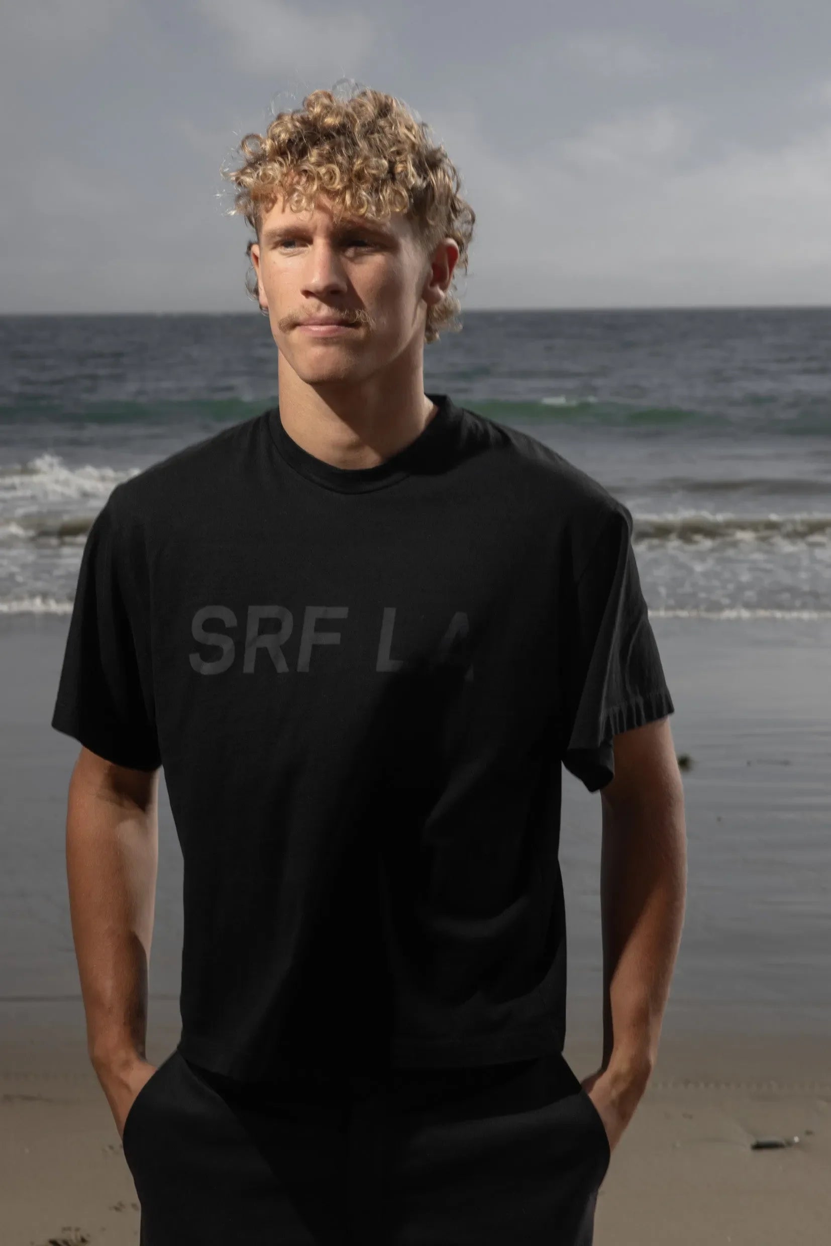SRF LA Mustache Tee - Black on Black - Heidi Merrick
