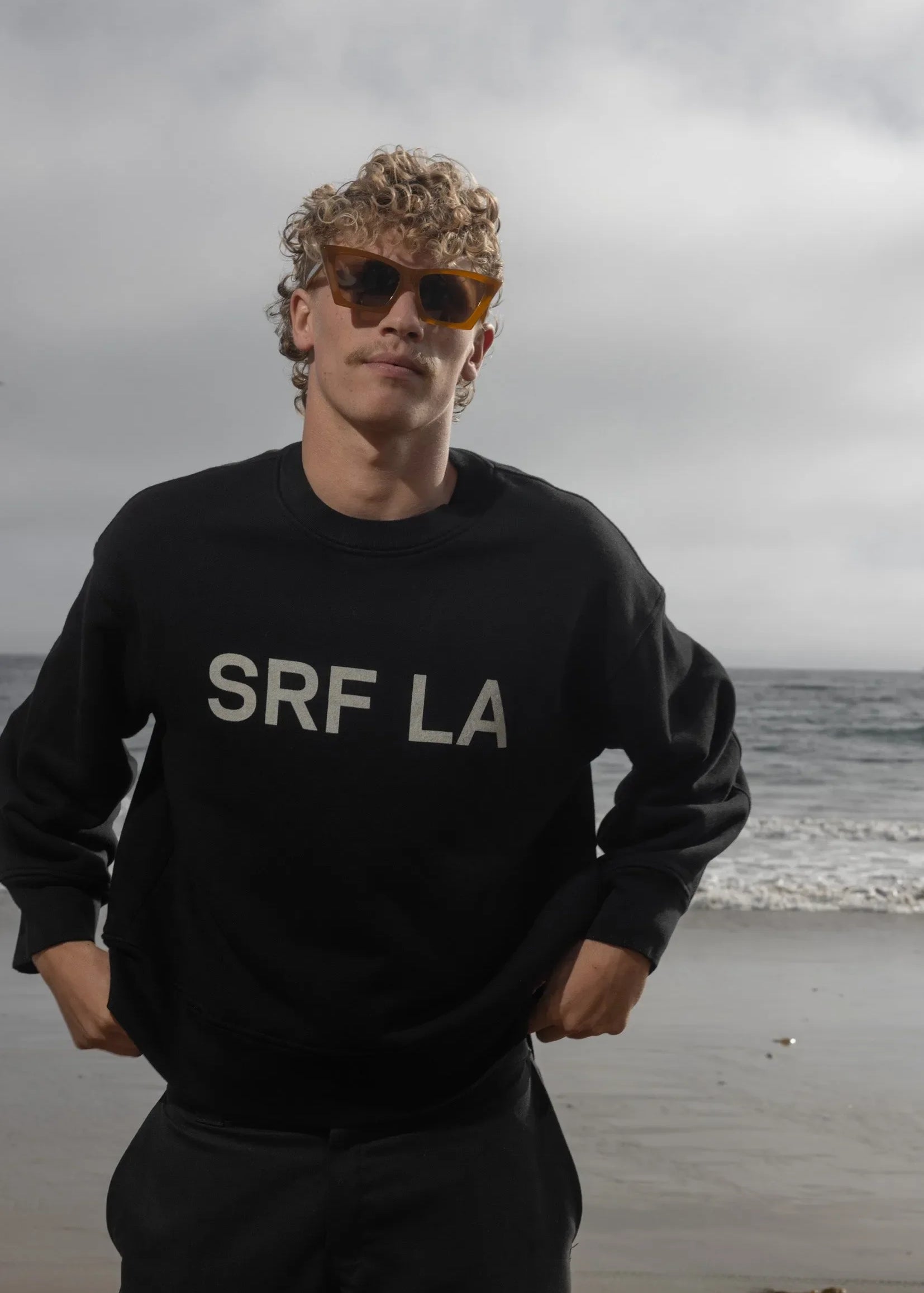 Barrel Sleeve SRF LA Crewneck - Antique Cream on Black - Heidi Merrick
