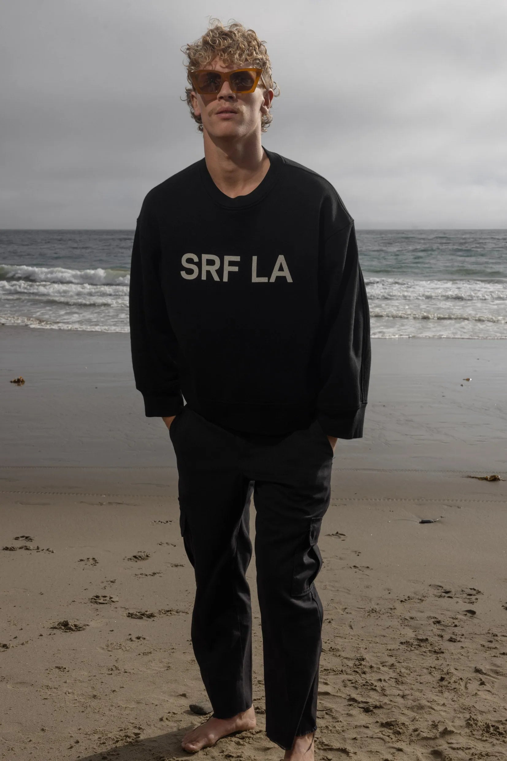 Barrel Sleeve SRF LA Crewneck - Antique Cream on Black - Heidi Merrick
