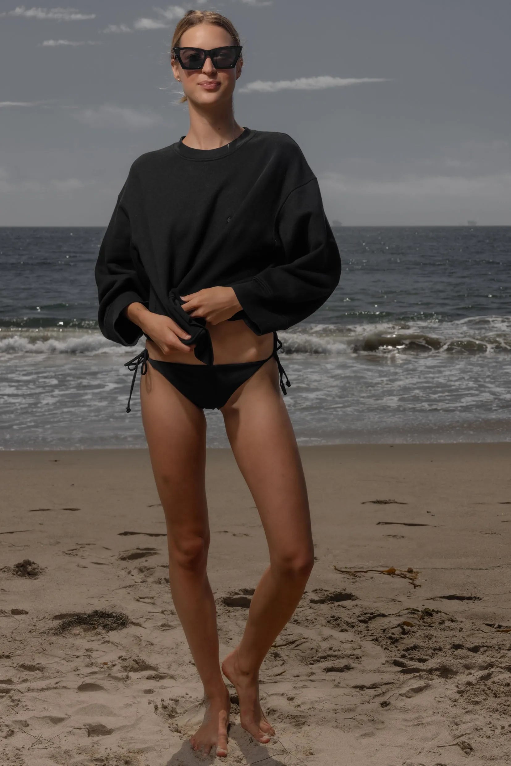 Barrel Sleeve 70's SRF LA Crewneck - Black Embroidered - Heidi Merrick