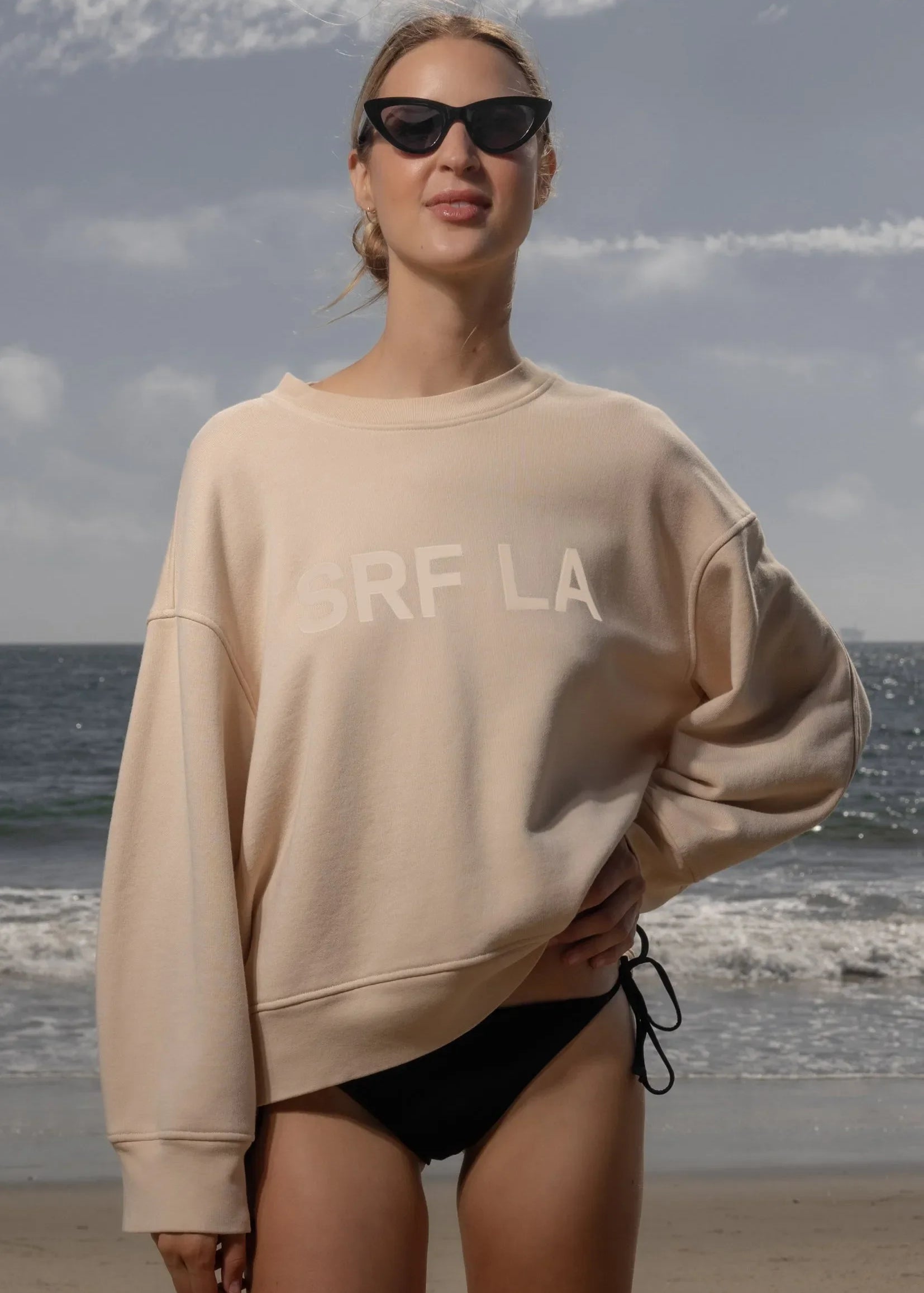Barrel Sleeve SRF LA Crewneck - Ivory on Antique Cream - Heidi Merrick