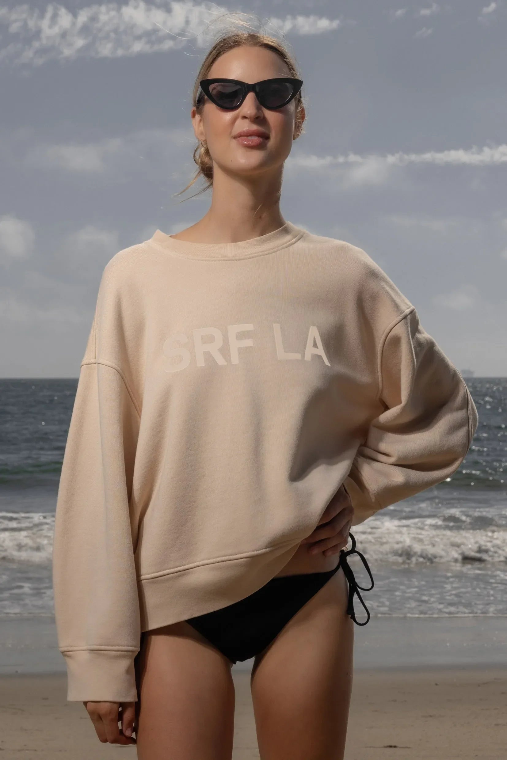 Barrel Sleeve SRF LA Crewneck - Ivory on Antique Cream - Heidi Merrick