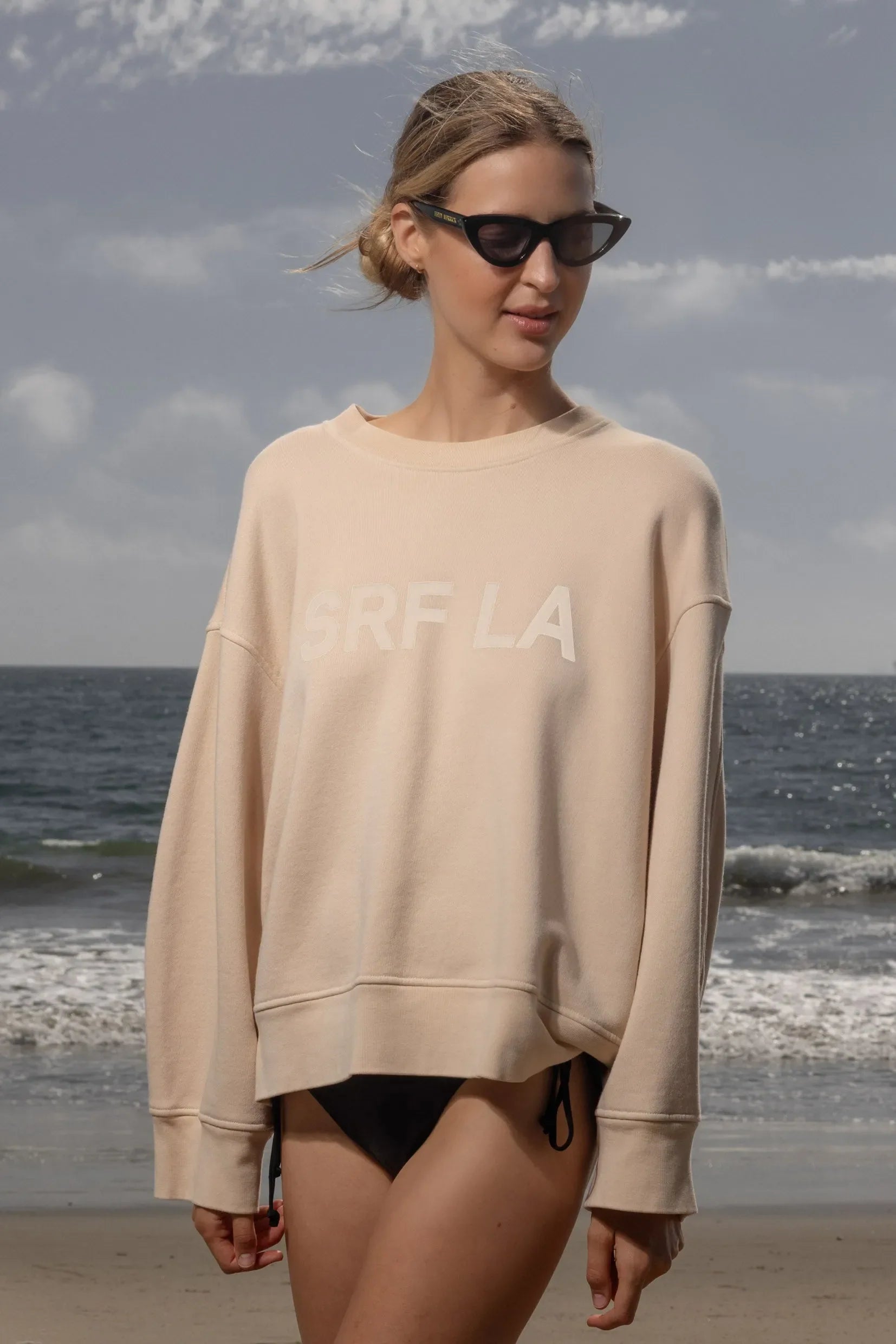 Barrel Sleeve SRF LA Crewneck - Ivory on Antique Cream - Heidi Merrick