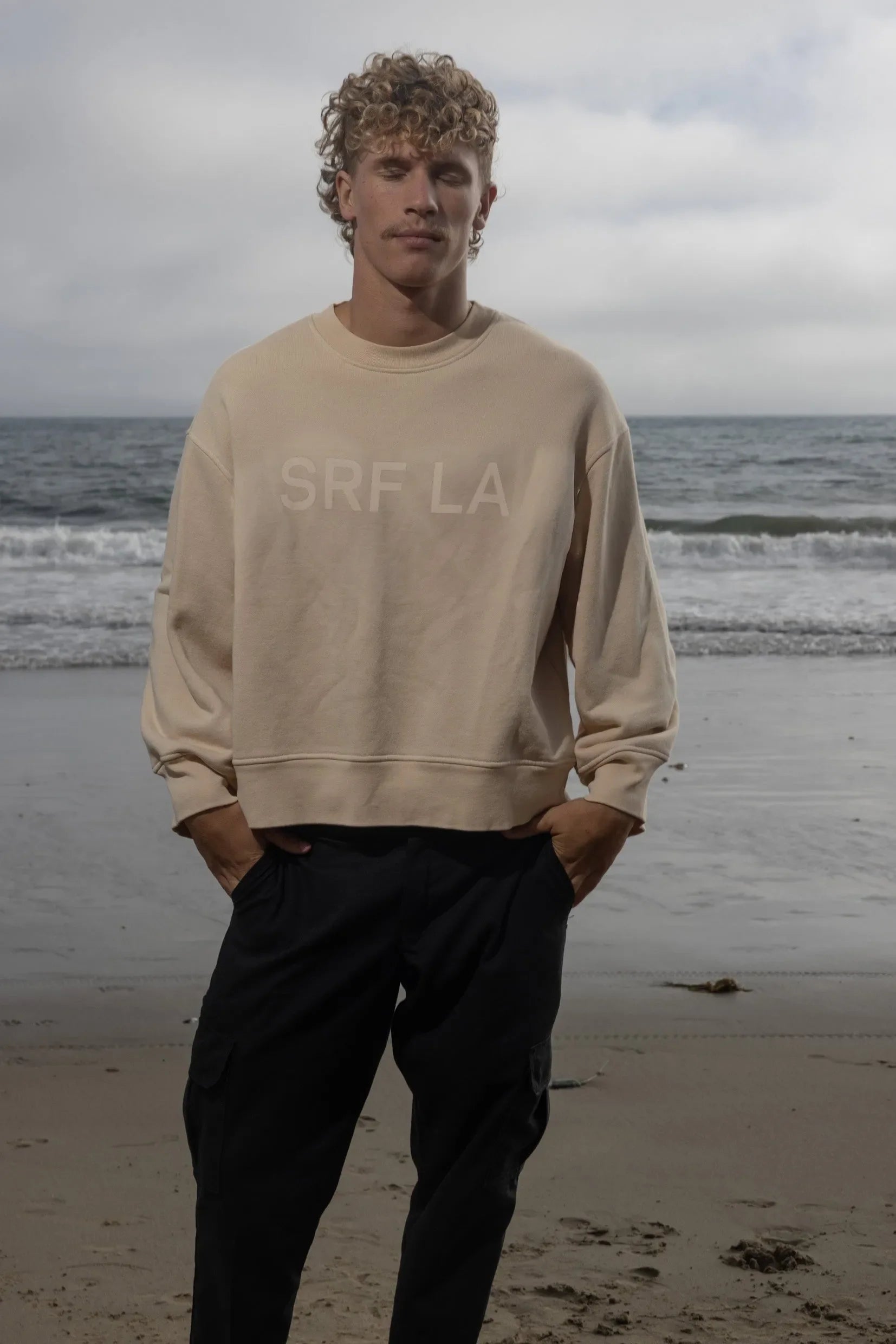 Barrel Sleeve SRF LA Crewneck - Ivory on Antique Cream - Heidi Merrick