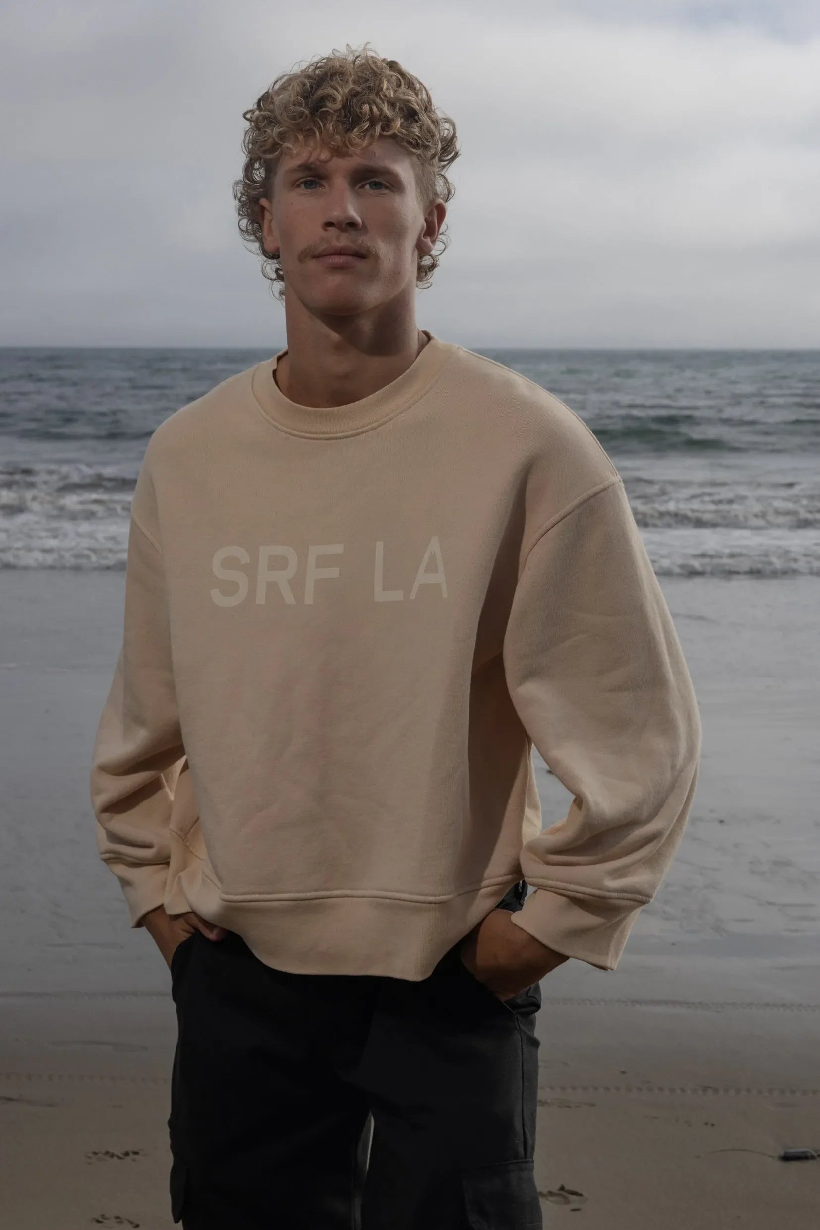 Barrel Sleeve SRF LA Crewneck - Ivory on Antique Cream - Heidi Merrick