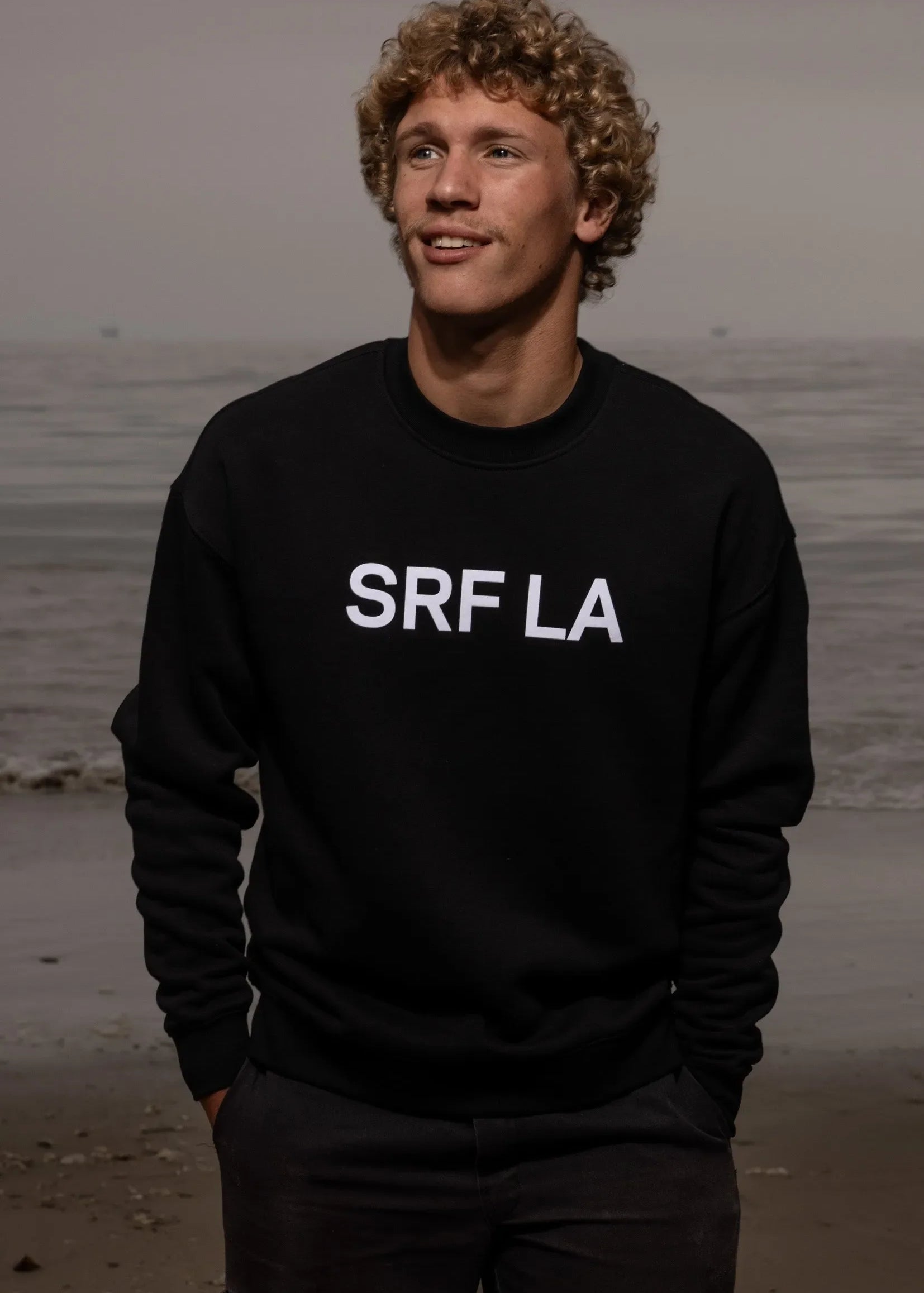 SRF LA Unisex Crewneck - White on Black - Heidi Merrick