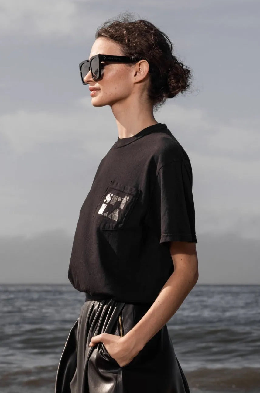 70'S SRF LA TEE - BLACK ON BLACK - Heidi Merrick