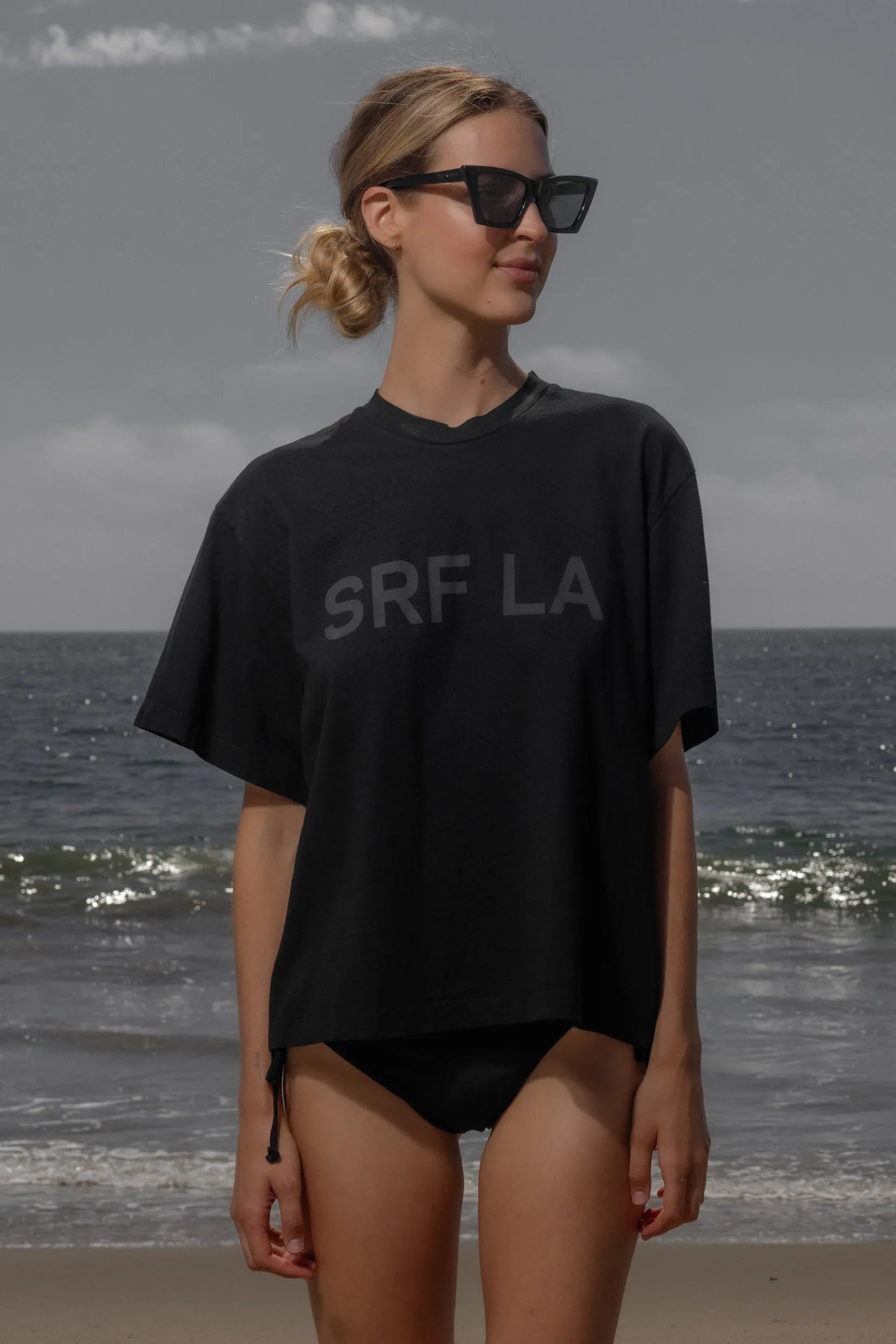 SRF LA Mustache Tee - Black on Black - Heidi Merrick