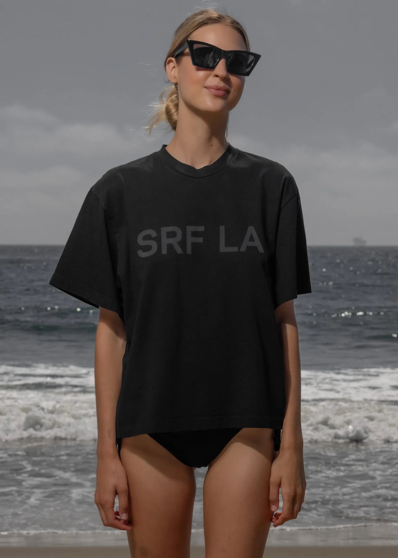 SRF LA Mustache Tee - Black on Black - Heidi Merrick