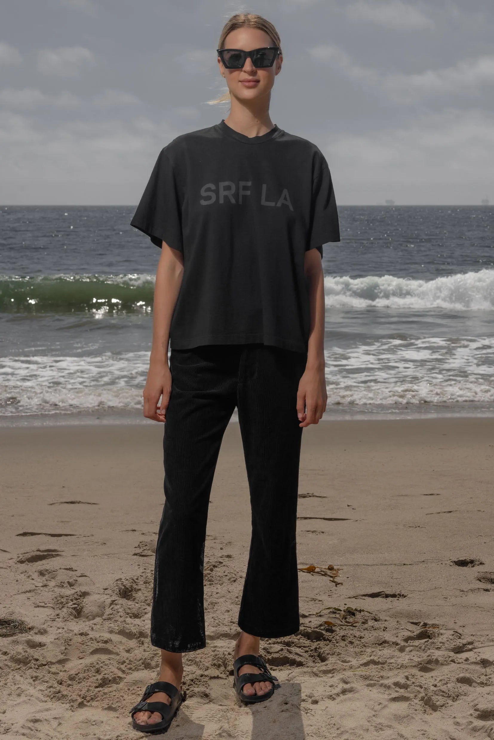 SRF LA Mustache Tee - Black on Black - Heidi Merrick