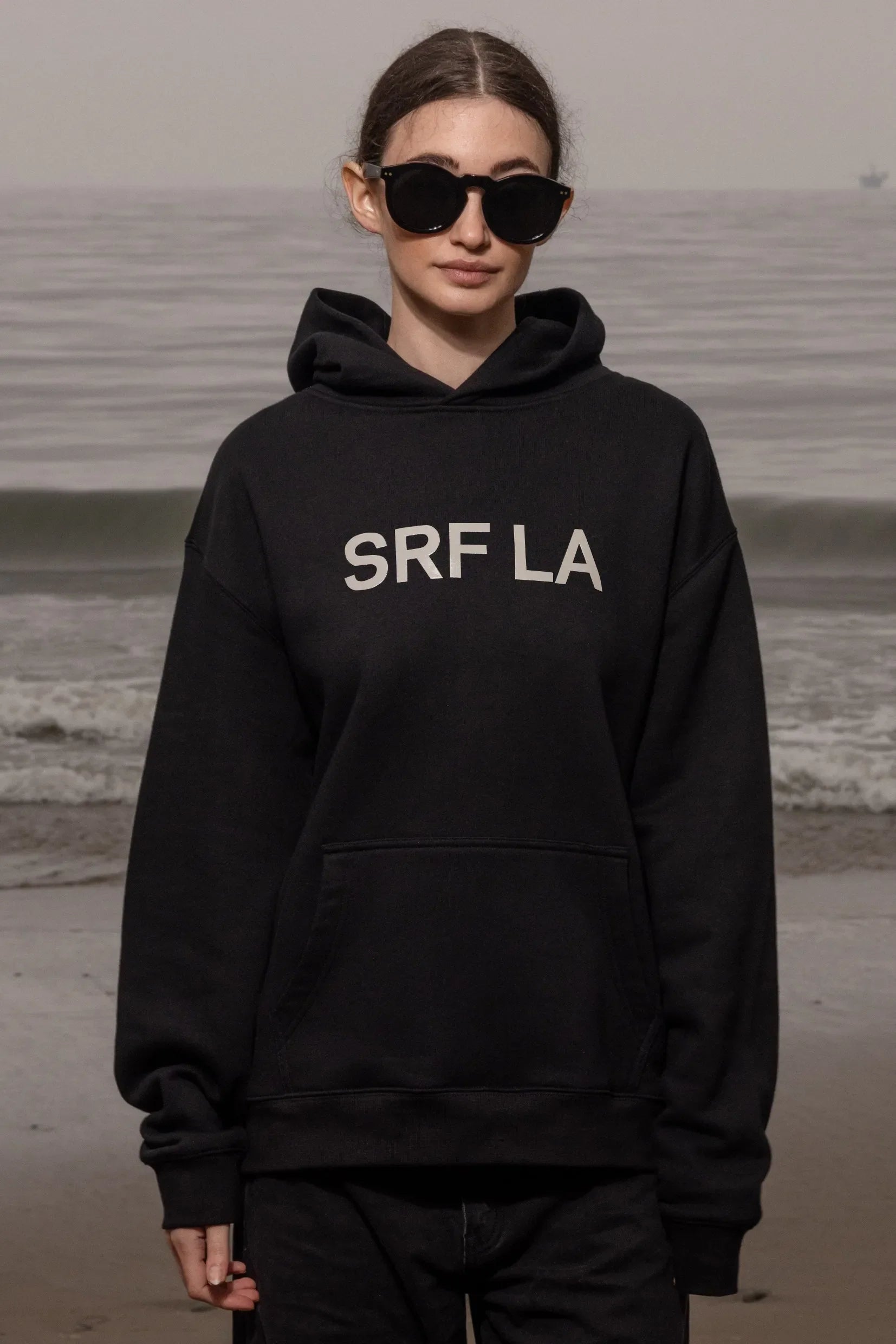 SRF LA Unisex Hoodie - Cream on Black - Heidi Merrick
