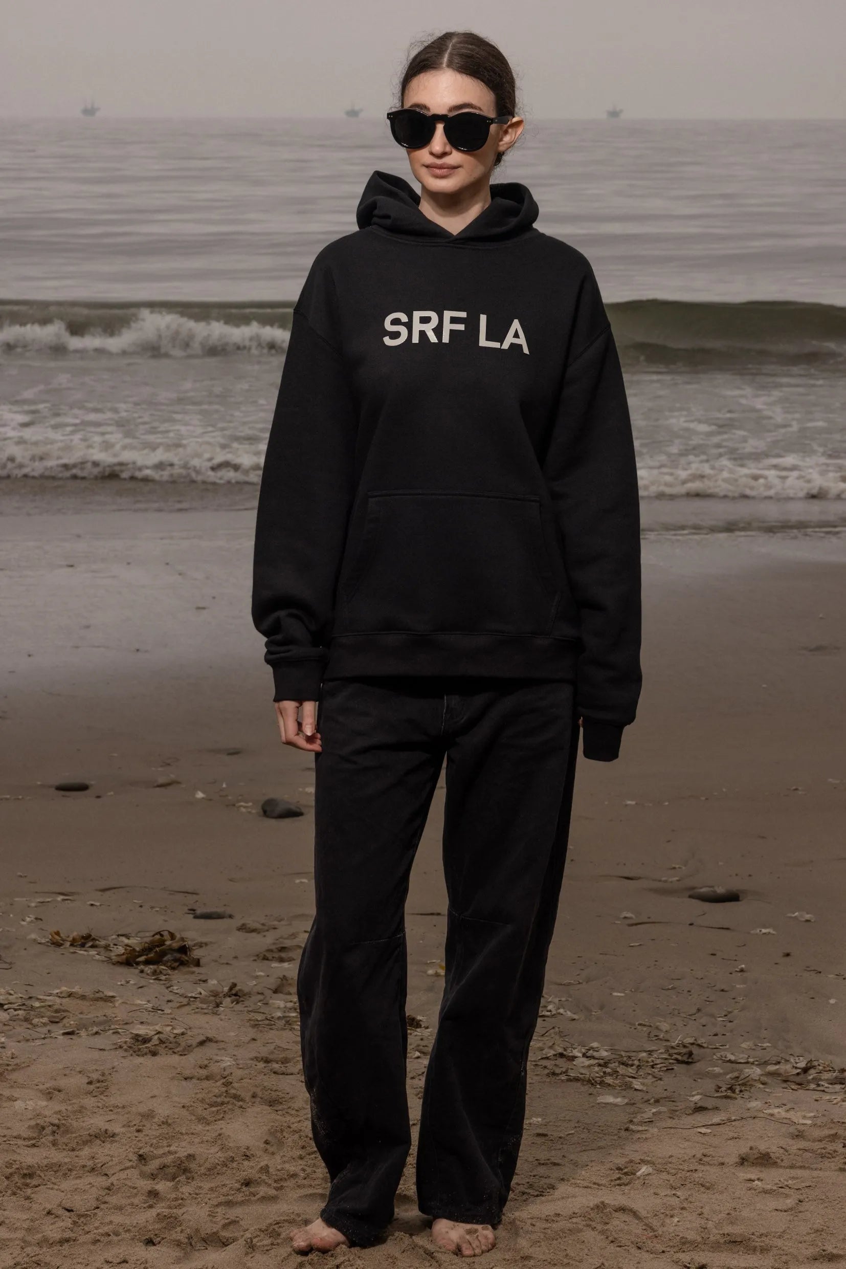 SRF LA Unisex Hoodie - Cream on Black - Heidi Merrick