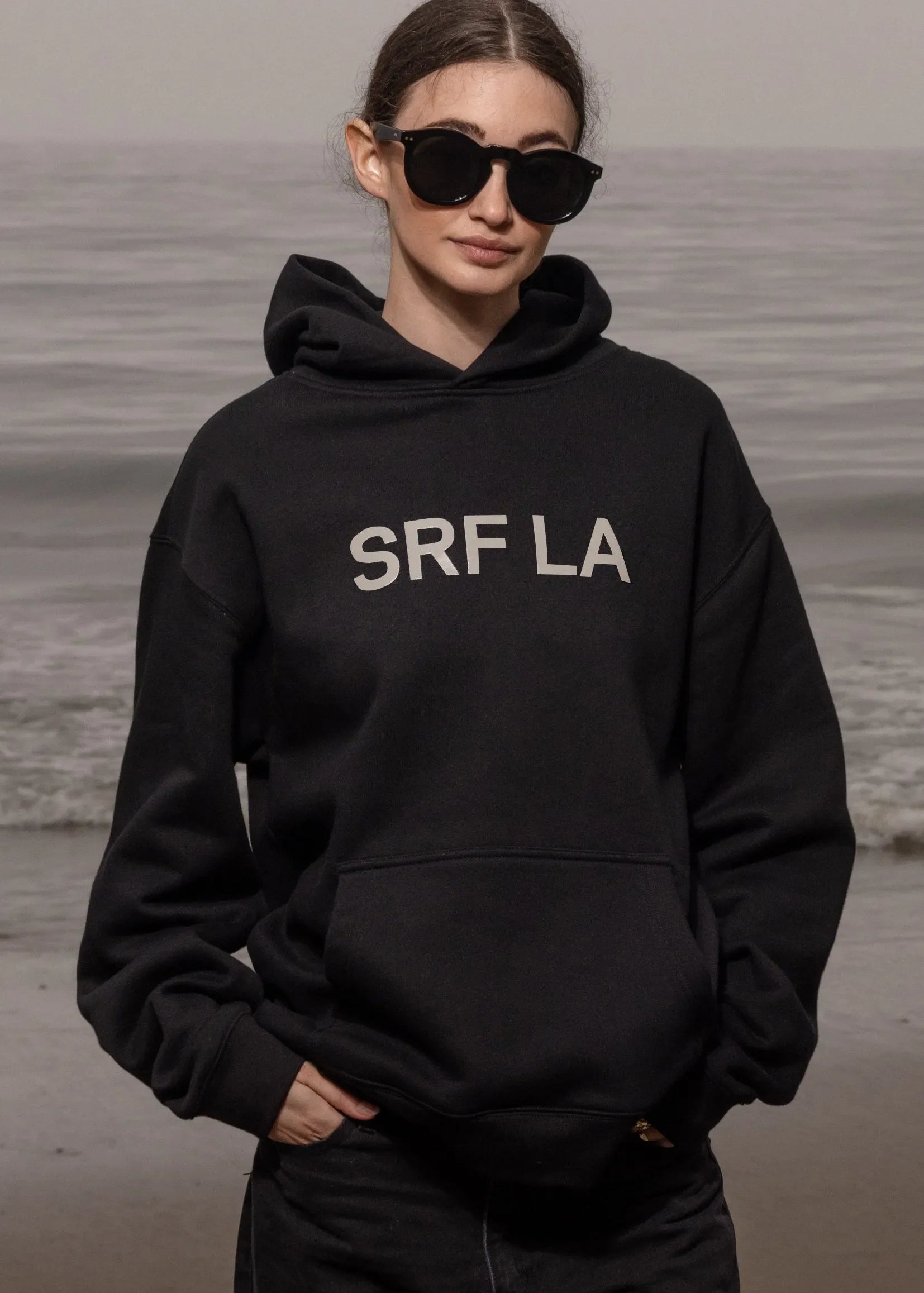 SRF LA Unisex Hoodie - Cream on Black - Heidi Merrick