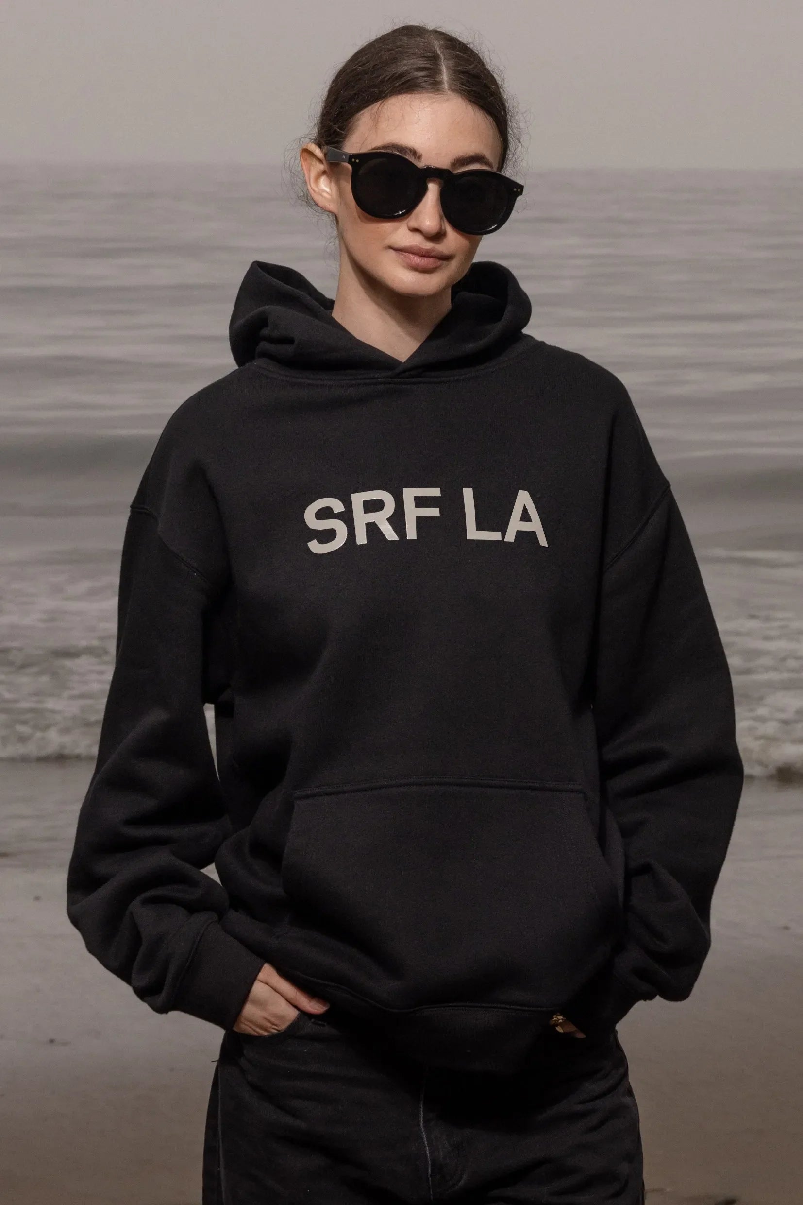 SRF LA Unisex Hoodie - Cream on Black - Heidi Merrick