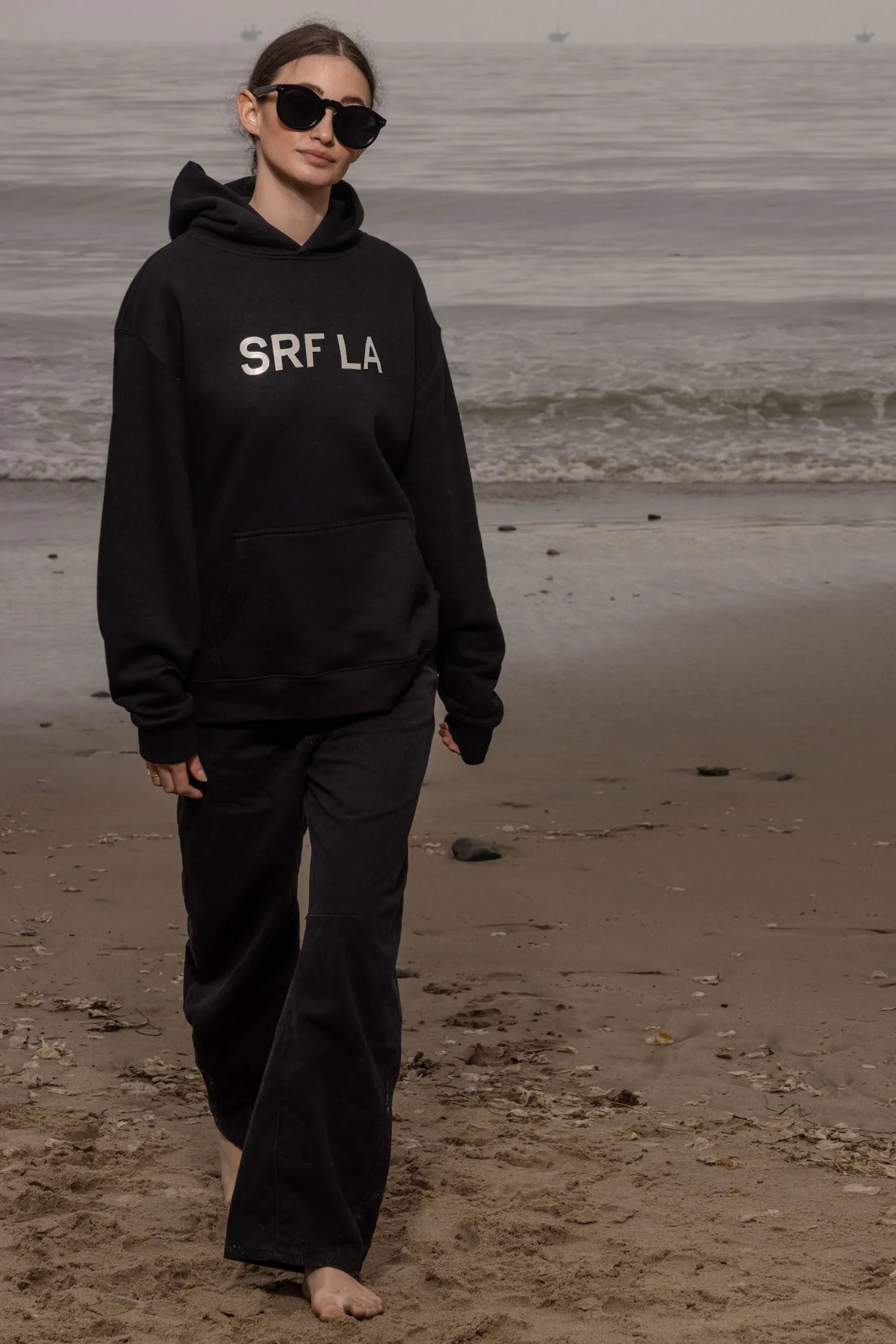 SRF LA Unisex Hoodie - Cream on Black - Heidi Merrick