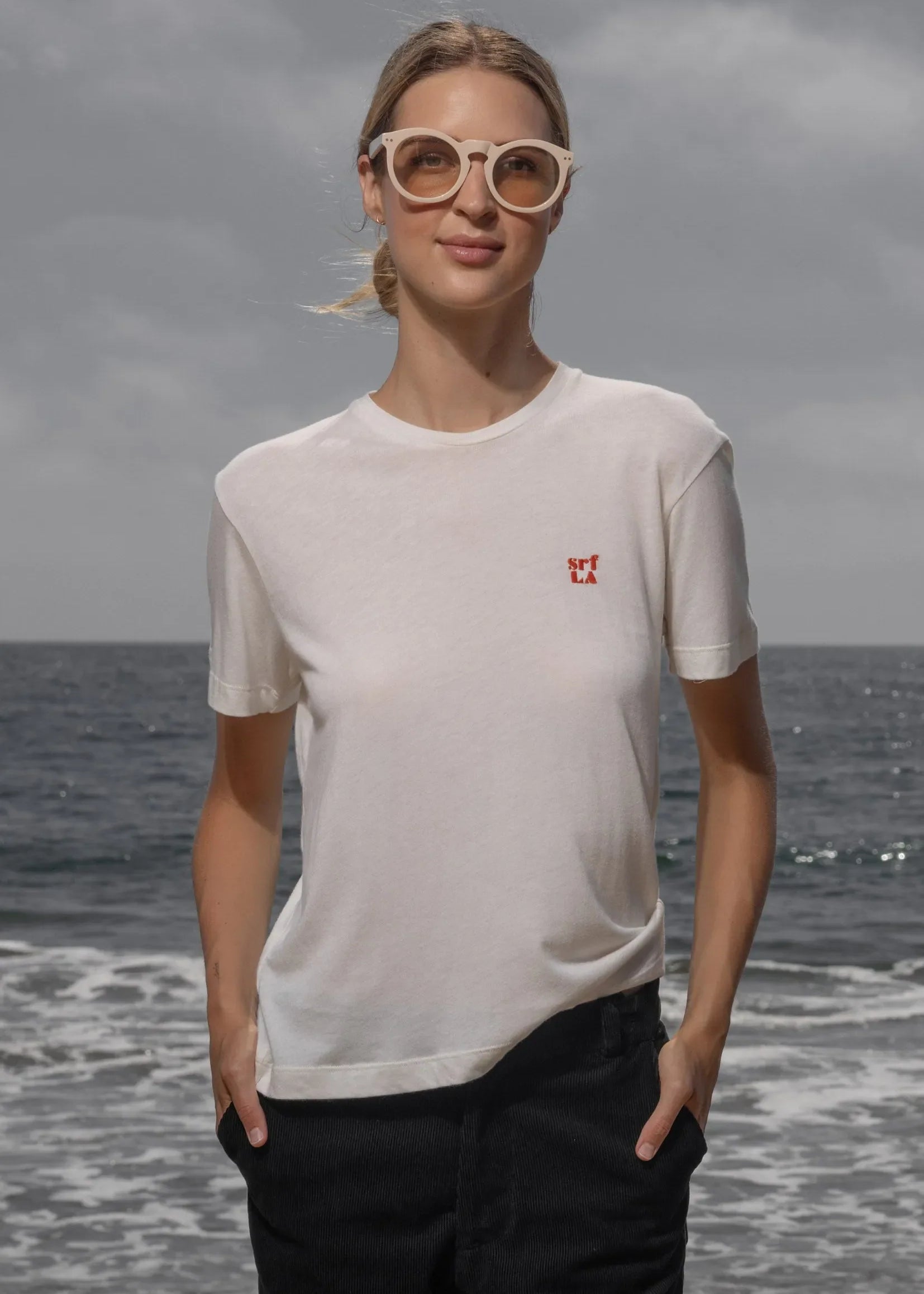 70's SRF LA Slim Tee - Red Embroidered - Heidi Merrick