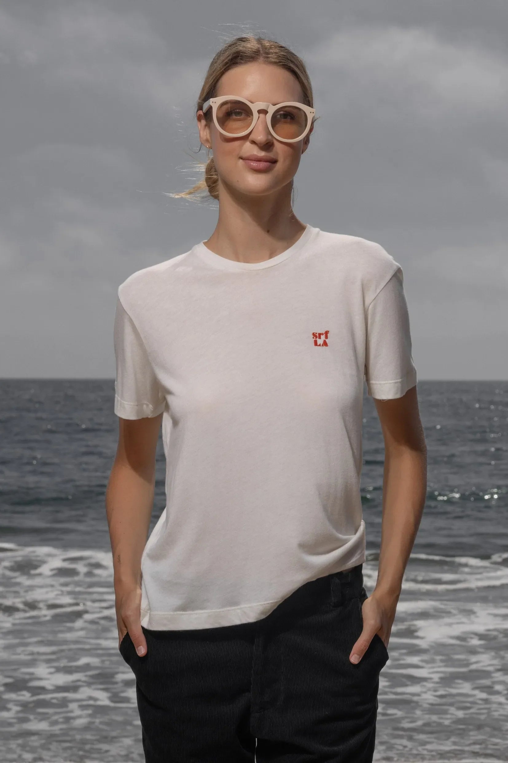 70's SRF LA Slim Tee - Red Embroidered - Heidi Merrick